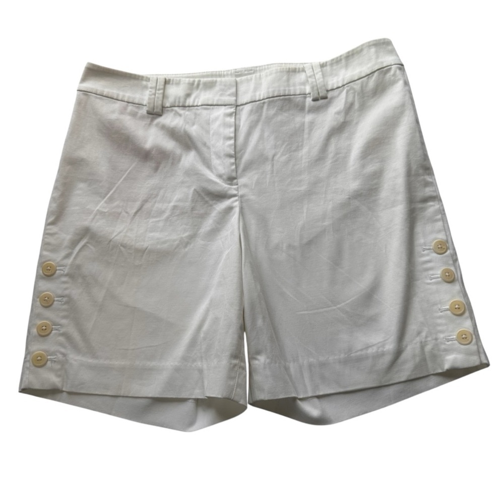 Talbots White Flat Front Shorts with Button Accents, Size 10